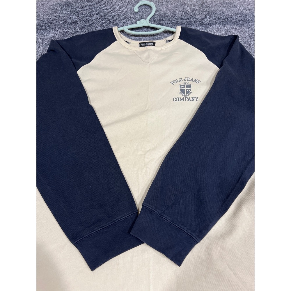 Vintage Polo Jeans Co Ralph Lauren Raglan Baseball Shirt XL Cream Navy Blue